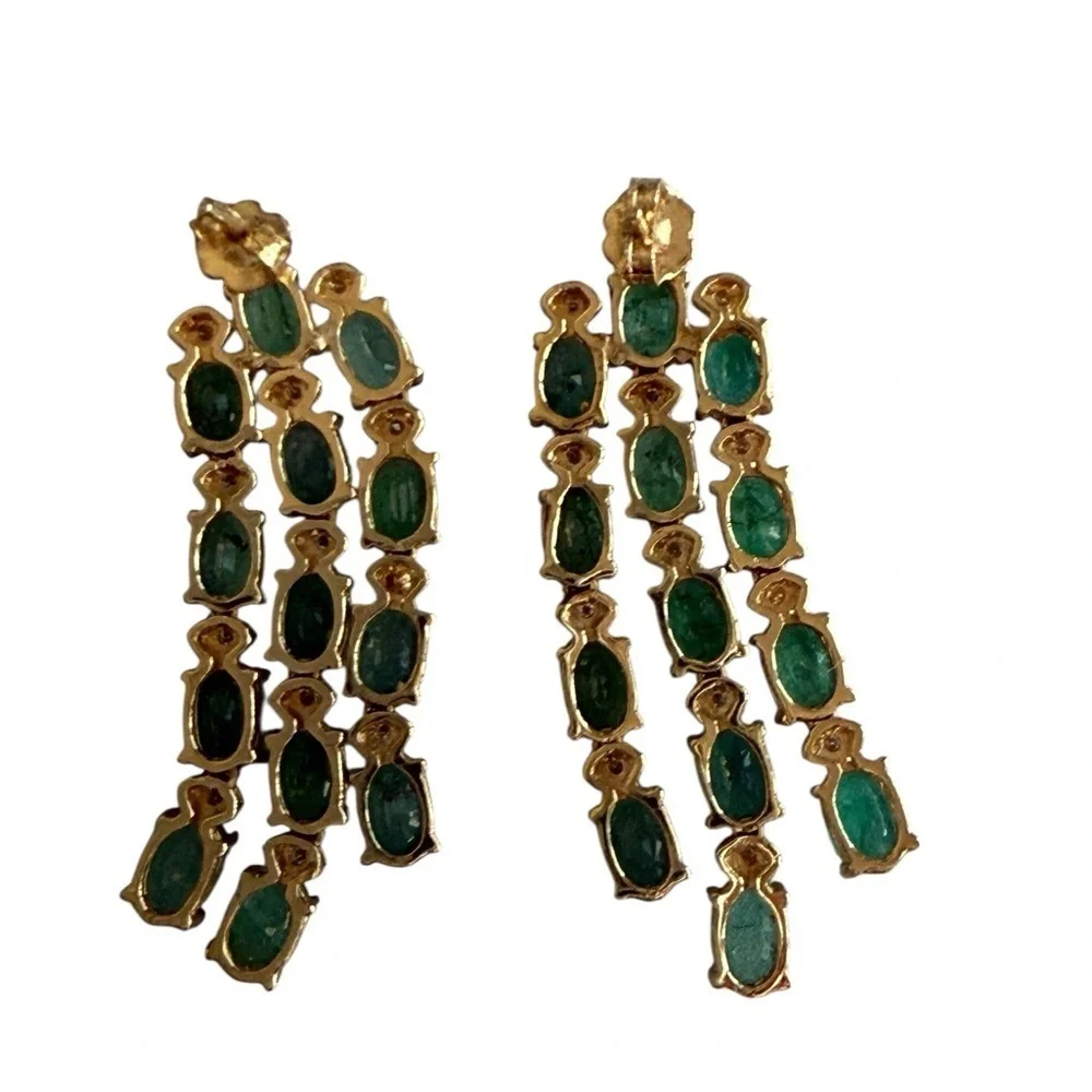 Vintage Emerald Diamond Gold Cascading Post Earrings